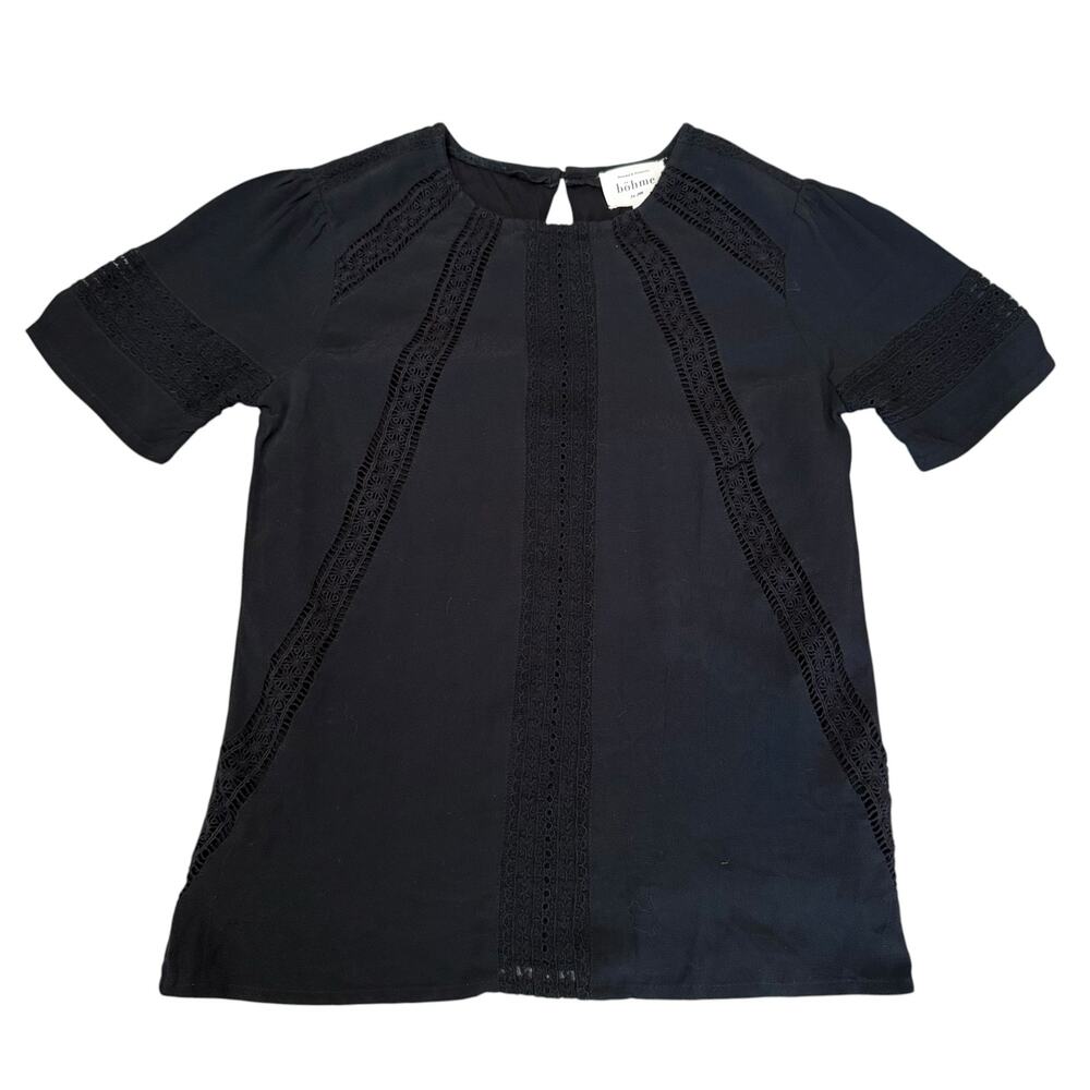 NEW Bohme Short Sleeve Top Lace Detailing Black Dark Romantic Goth Size XS